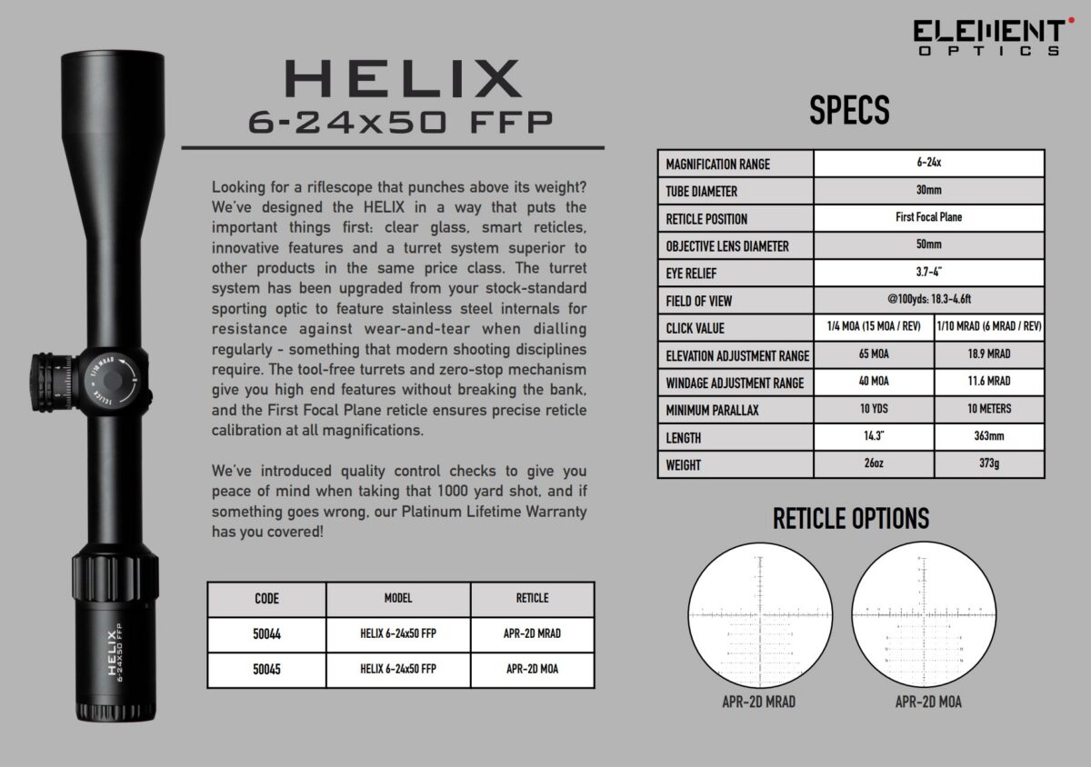 Alternative view of ELEMENT HELIX GEN 2 FFP 6-24 X 50